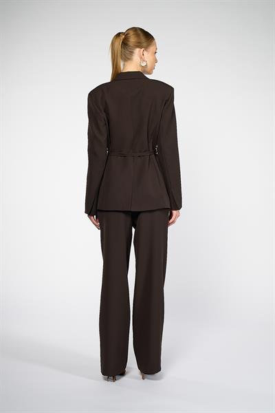 Kadın Acı Kahve Bağcıklı Asimetrik Blazer Ceket