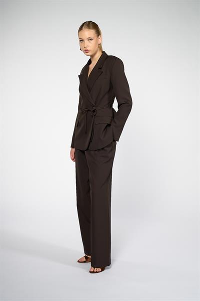 Kadın Acı Kahve Bağcıklı Asimetrik Blazer Ceket