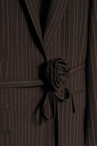 Kadın Acı Kahve Çizgili Gül Detaylı Blazer