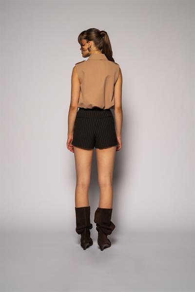 Kadın Acı Kahve Çizgili Şort Etek