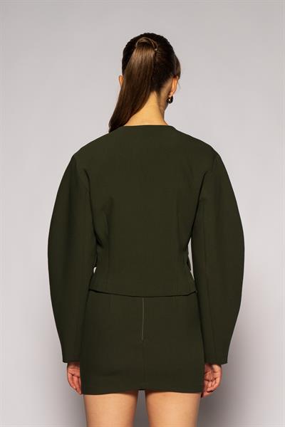 Kadın Açık Haki Balon Kol Crop Blazer