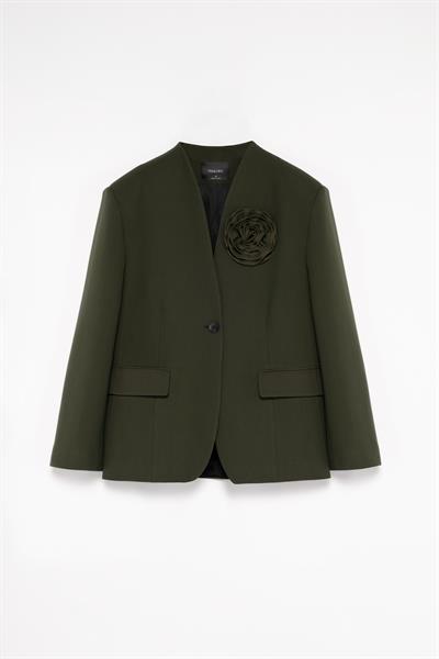Kadın Açık Haki Gül Detaylı Yakasız Blazer