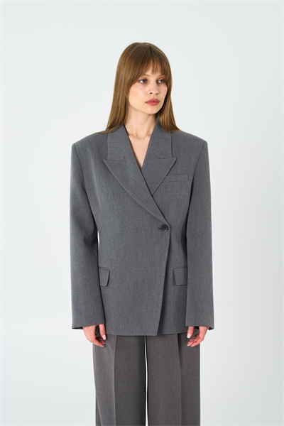 Kadın Antrasit Asimetrik Kruvaze Blazer