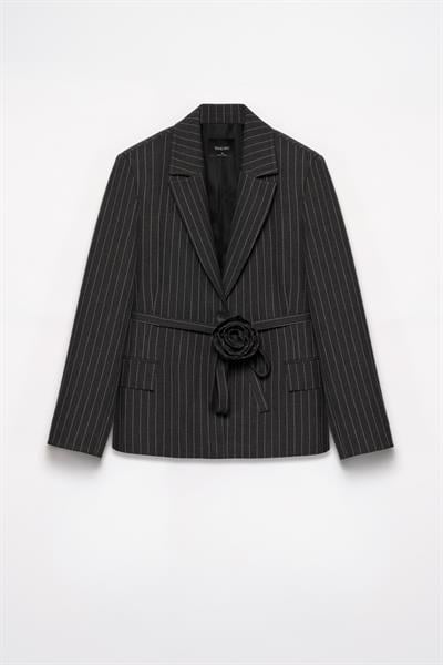Kadın Antrasit Çizgili Gül Detaylı Blazer