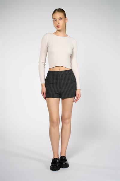 Kadın Antrasit Çizgili Şort