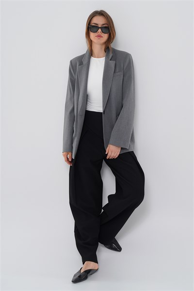 Kadın Antrasit Tek Düğmeli Oversize Blazer