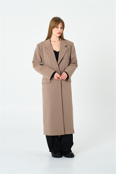 Kadın Bej Oversize Uzun Ceket