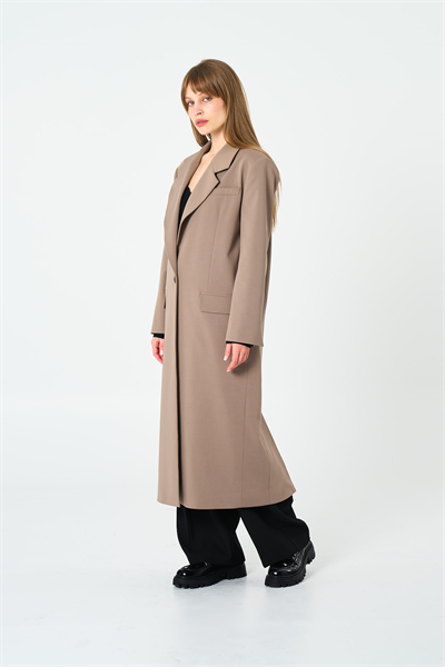 Kadın Bej Oversize Uzun Ceket