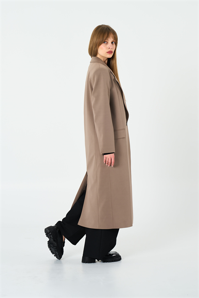 Kadın Bej Oversize Uzun Ceket