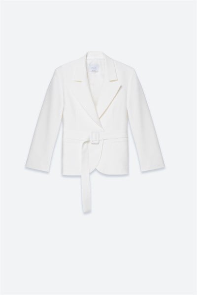 Kadın Beyaz Beli Kemer Detaylı Blazer 