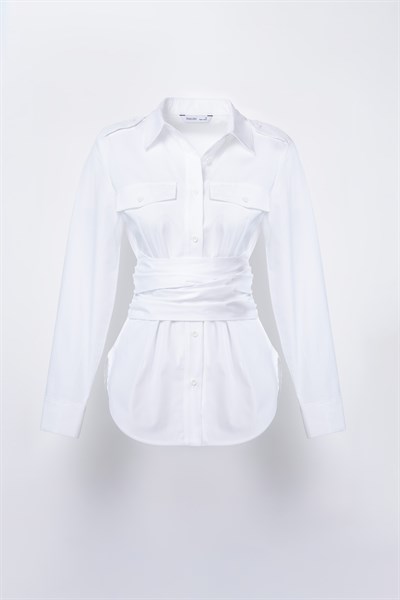 Kadın Beyaz Kuşaklı Gömlek