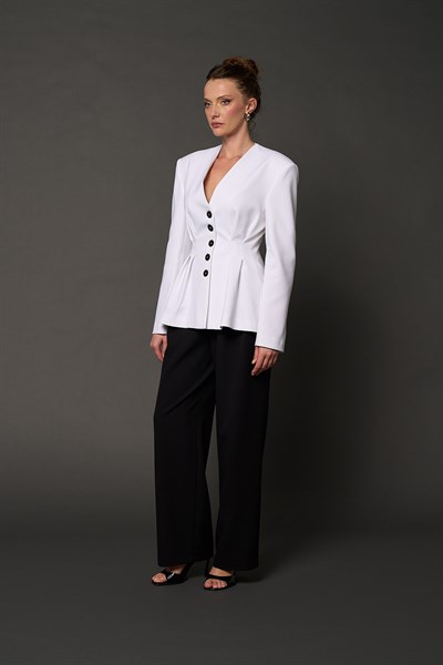 Kadın Beyaz Yakasız Drapeli Blazer