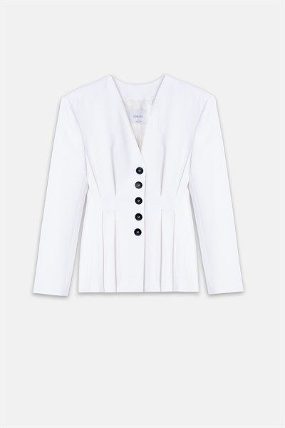 Kadın Beyaz Yakasız Drapeli Blazer