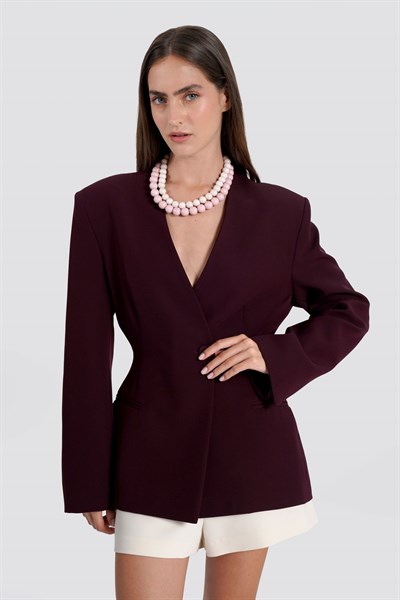 Kadın Bordo Yakasız Blazer