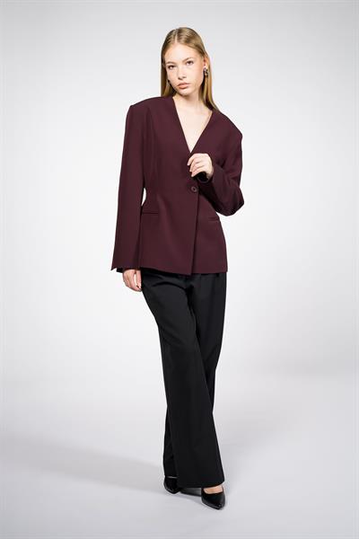 Kadın Bordo Yakasız Blazer