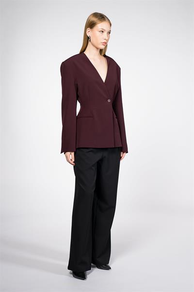 Kadın Bordo Yakasız Blazer