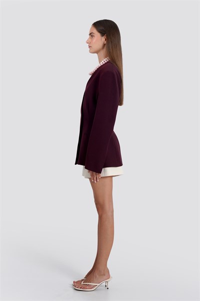 Kadın Bordo Yakasız Blazer