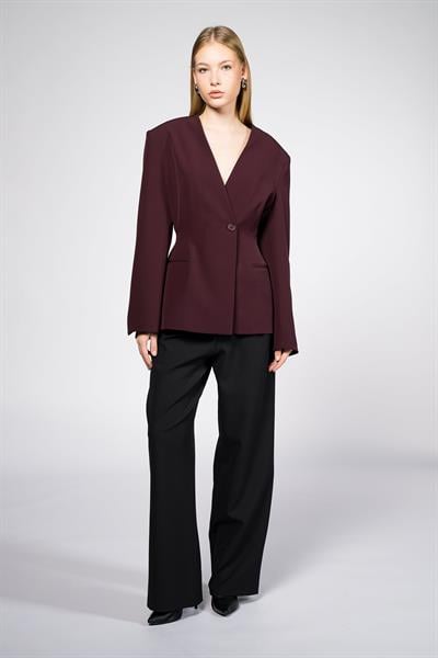 Kadın Bordo Yakasız Blazer