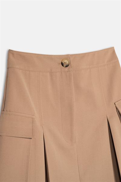 Kadın Camel Kargo Cepli Pileli Mini Etek