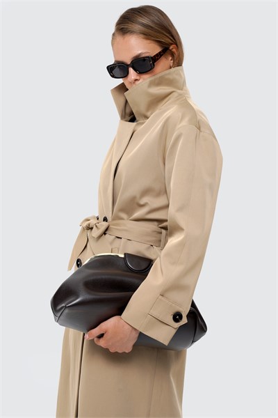 Kadın Camel Oversize Kuşaklı Trençkot
