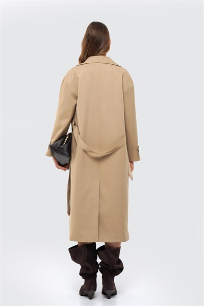 Kadın Camel Oversize Kuşaklı Trençkot