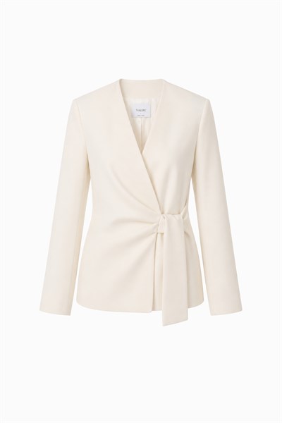 Kadın Ekru Kruvaze Bağcıklı Blazer