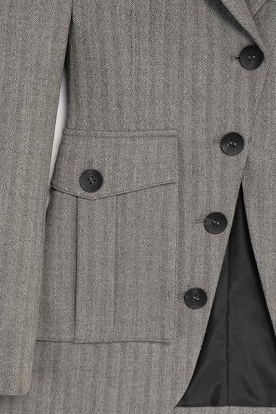 Kadın Gri Körüklü Cepli Apoletli Blazer