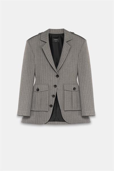 Kadın Gri Körüklü Cepli Apoletli Blazer