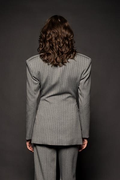 Kadın Gri Körüklü Cepli Apoletli Blazer