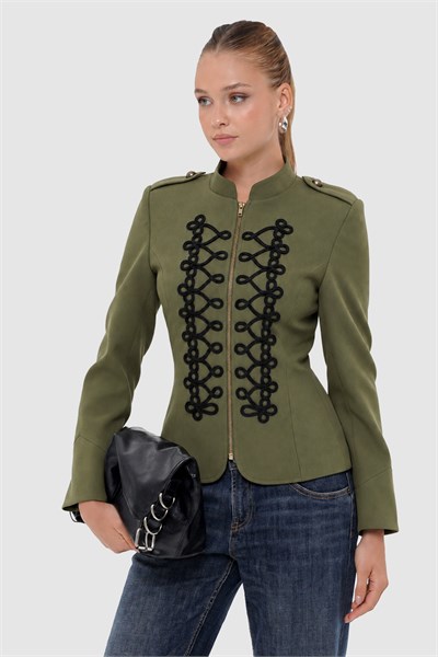 Kadın Haki Süslü Fit Blazer