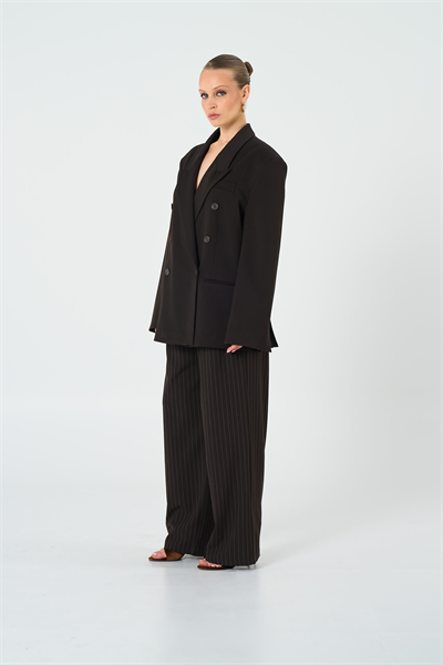 Kadın Kahverengi Basene Oturan Oversize Blazer