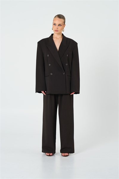 Kadın Kahverengi Basene Oturan Oversize Blazer