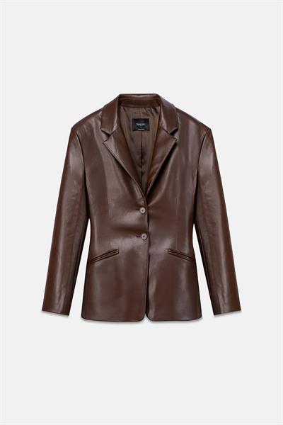 Kadın Kahverengi Bele Oturan Deri Blazer Ceket