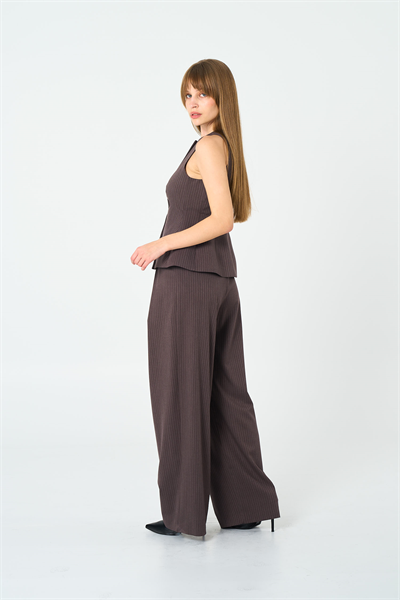 Kadın Kahverengi Çizgili Peplum Yelek