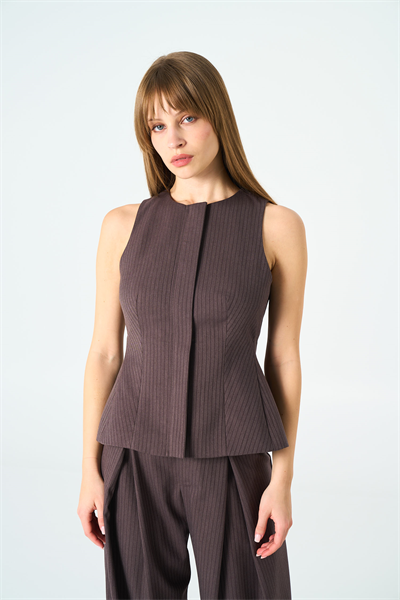 Kadın Kahverengi Çizgili Peplum Yelek