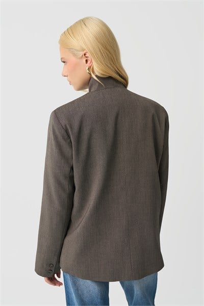 Kadın Kahverengi Dik Yaka Düğmeli Oversize Blazer