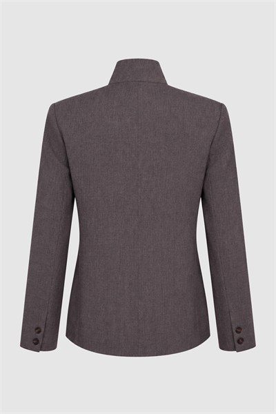 Kadın Kahverengi Dik Yaka Düğmeli Oversize Blazer