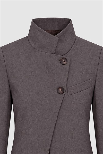 Kadın Kahverengi Dik Yaka Düğmeli Oversize Blazer