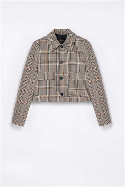 Kadın Kahverengi Ekoseli Crop Blazer