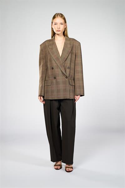 Kadın Kahverengi Ekoseli Oversize Blazer