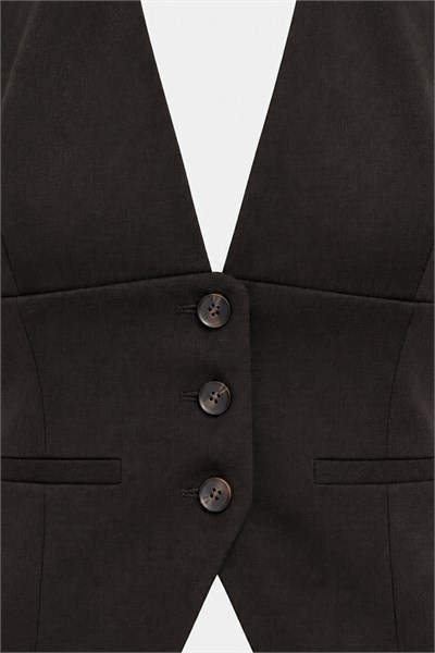 Kadın Kahverengi Halter Yaka Düğmeli Crop Yelek