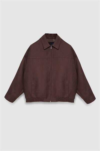 Kadın Kahverengi Oversize Süet Bomber Ceket