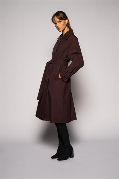 Kadın Koyu Bordo Pileli Oversize Trençkot
