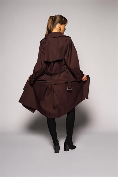 Kadın Koyu Bordo Pileli Oversize Trençkot