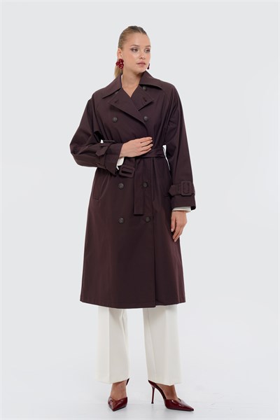 Kadın Koyu Bordo Pileli Oversize Trençkot