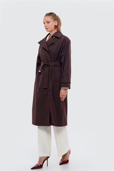 Kadın Koyu Bordo Pileli Oversize Trençkot