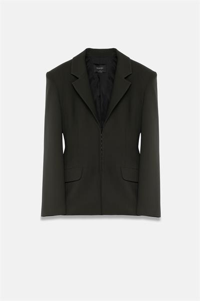 Kadın Koyu Haki Agraflı Bele Oturan Blazer