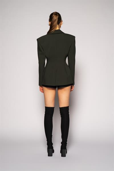 Kadın Koyu Haki Agraflı Bele Oturan Blazer