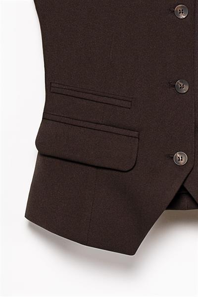 Kadın Koyu Kahve Bisiklet Yaka Çift Cepli Fit Yelek