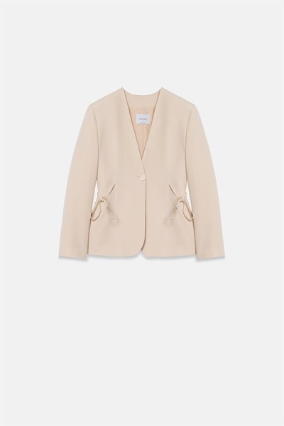 Kadın Krem Beli Bağcıklı Blazer